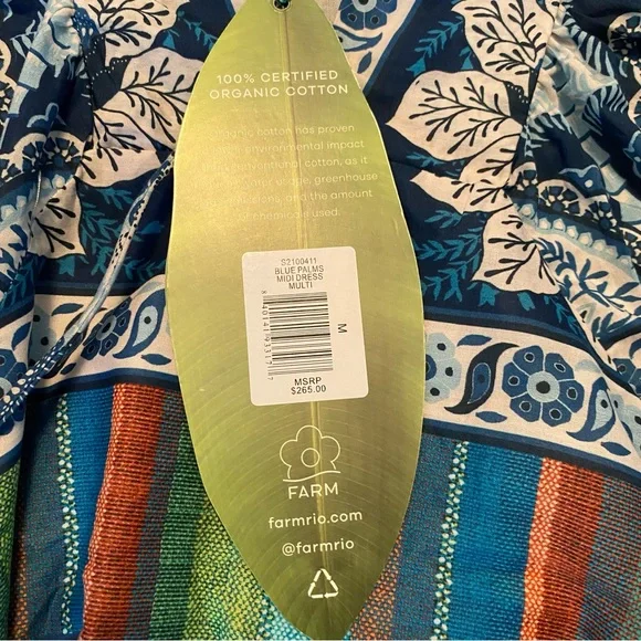 FARM RIO BLUE PALMS BALLOON SLEEVE DRESS SIZE MEDIUM NEW with TAGS - Picture 11 of 16